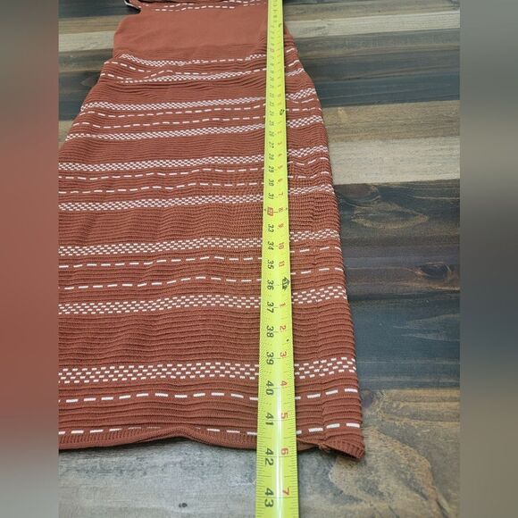 Eva Mendes NY & Co Bodycon Midi Brown Dress Sleeveless Stripes Career Size M - Picture 5 of 8